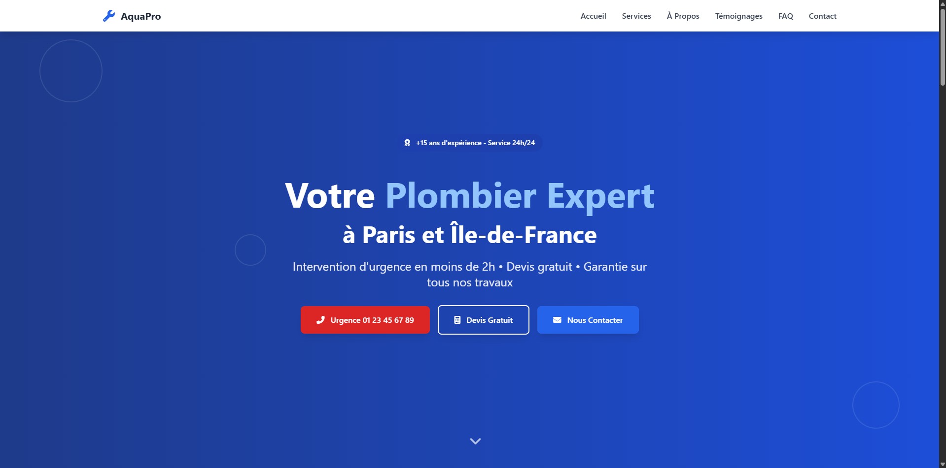 AquaPro - Site vitrine plomberie